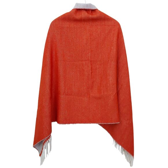 Lambswool Shawl Cape Poncho Womens Small Orange Gray Reversible Two Button Knit - Picture 4 of 11